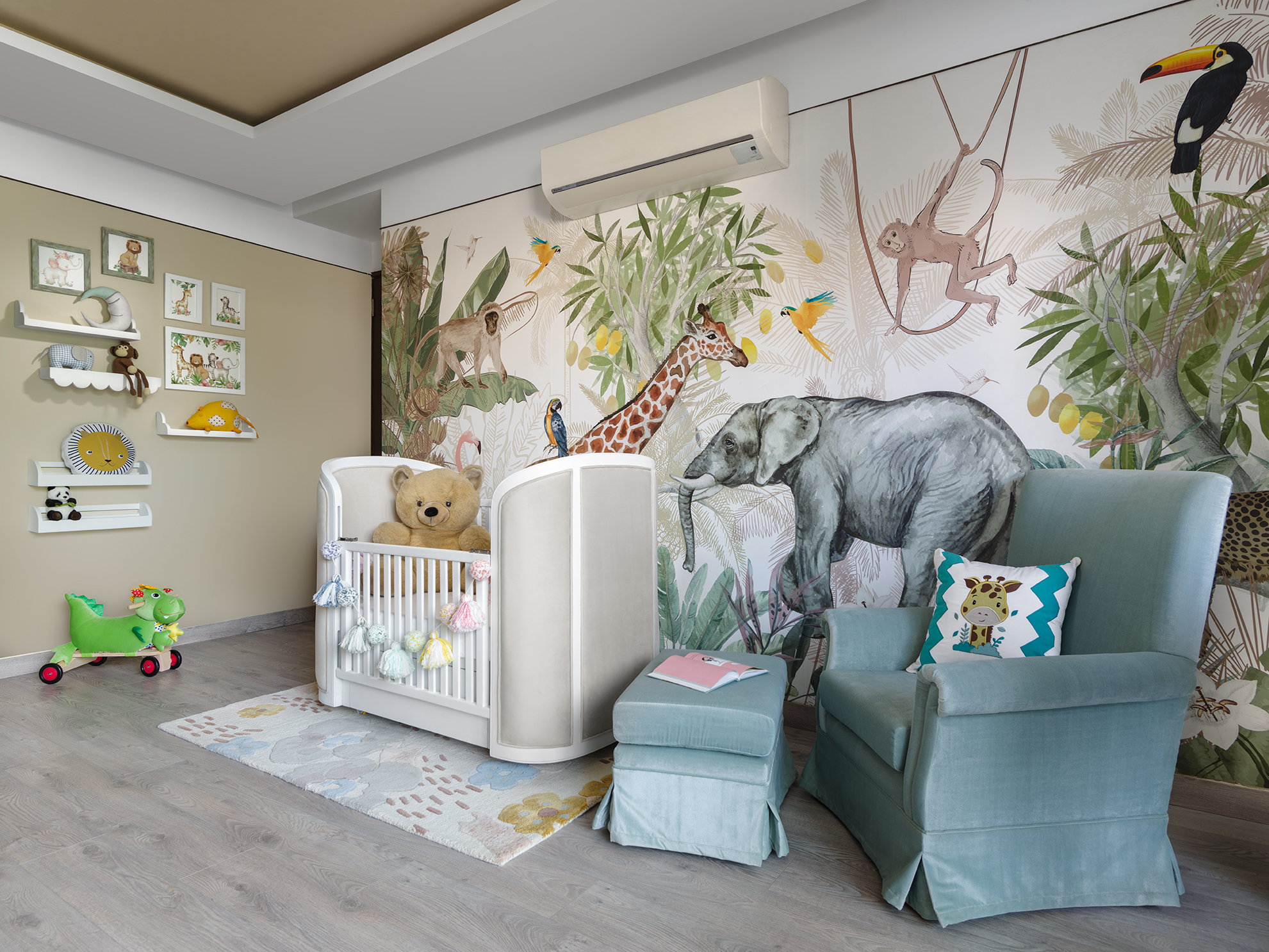 A warm and inviting jungle safari themed nursery that brings out ...