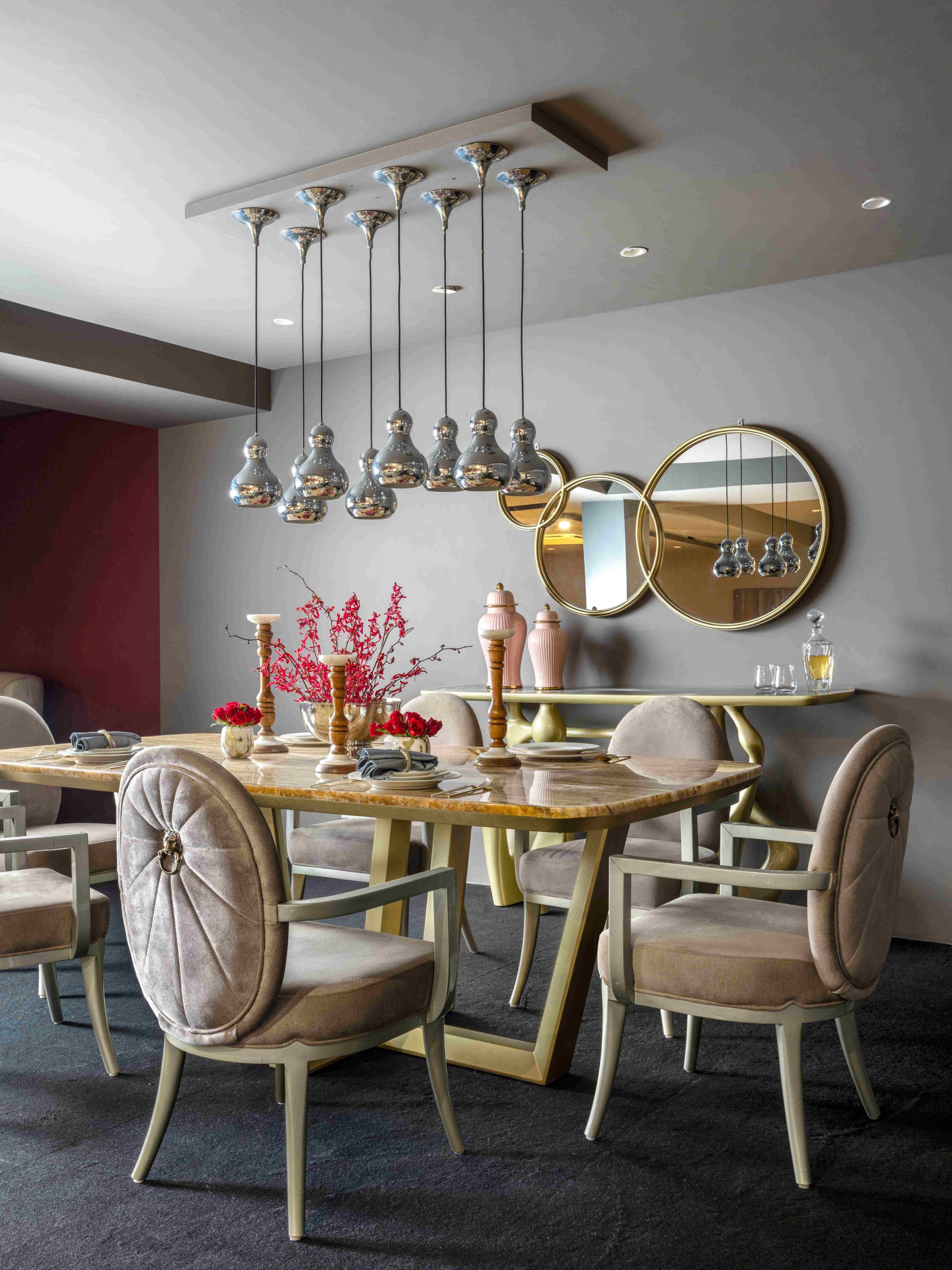 This elegant dining furniture sets higher standards in luxury