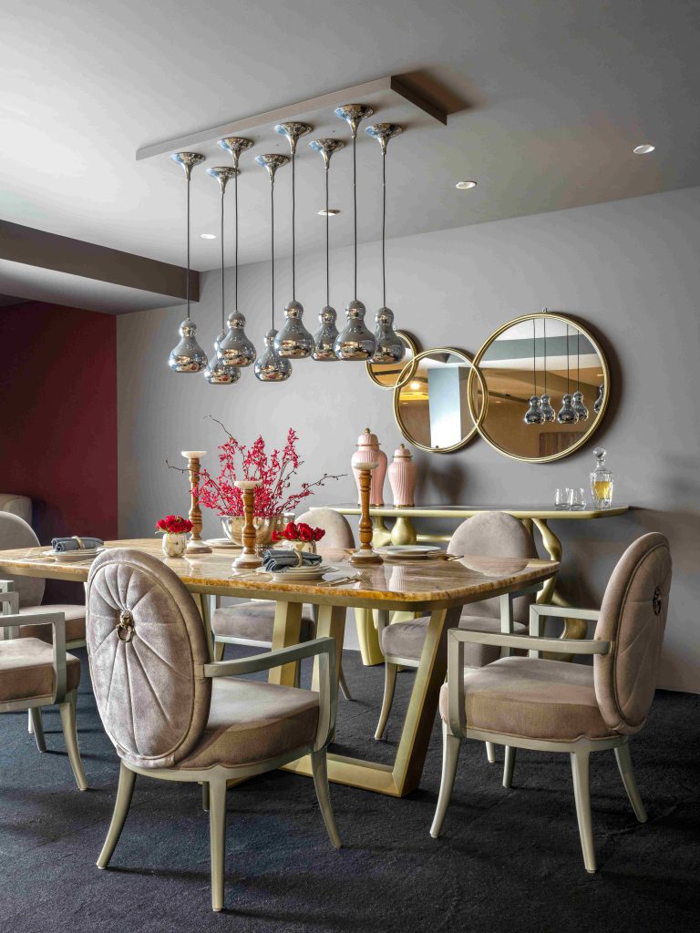 This elegant dining furniture sets higher standards in luxury